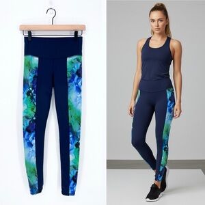 Athleta Bloom Chaturanga Watercolor Floral Paneled Leggings Blue XS